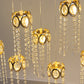 Gold oval frame LED crystal string lights with teardrop pendants.