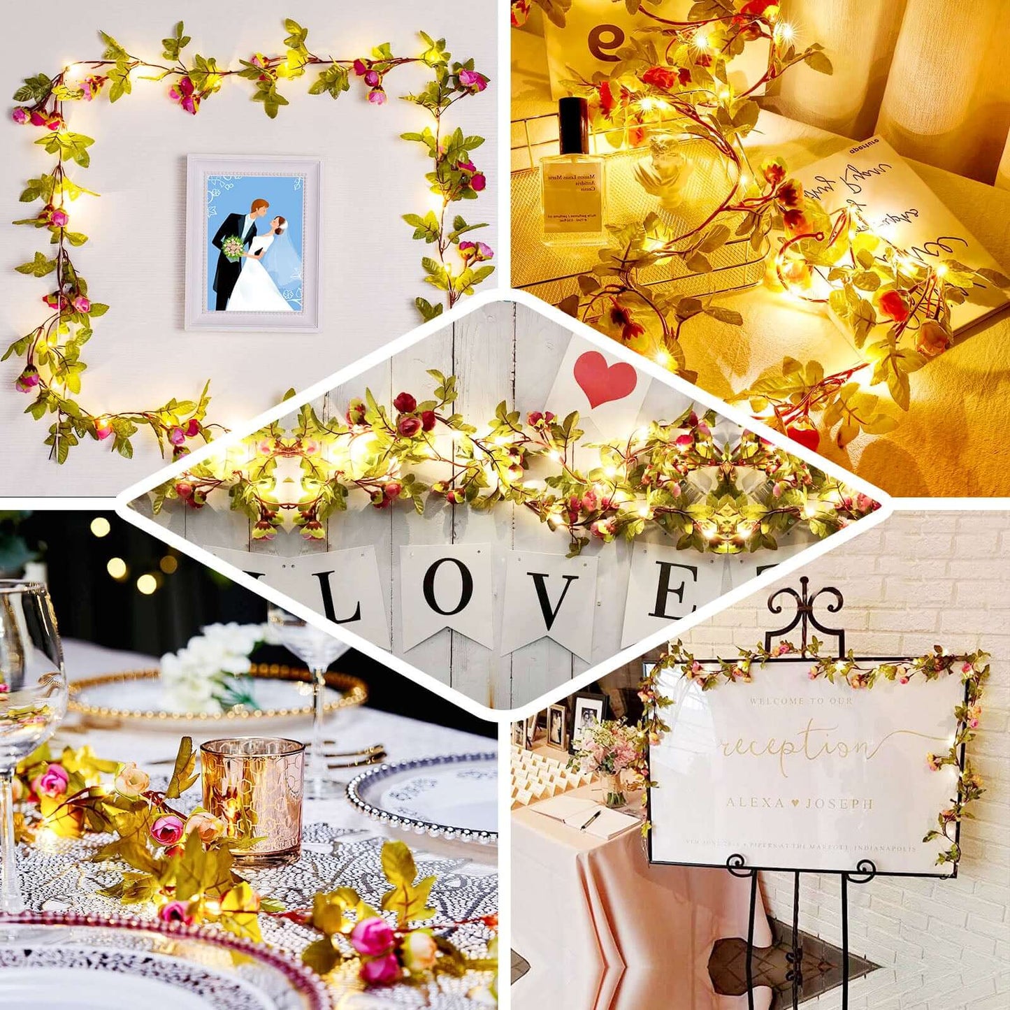 7ft 20 LED warm white rose flower garland vine string lights