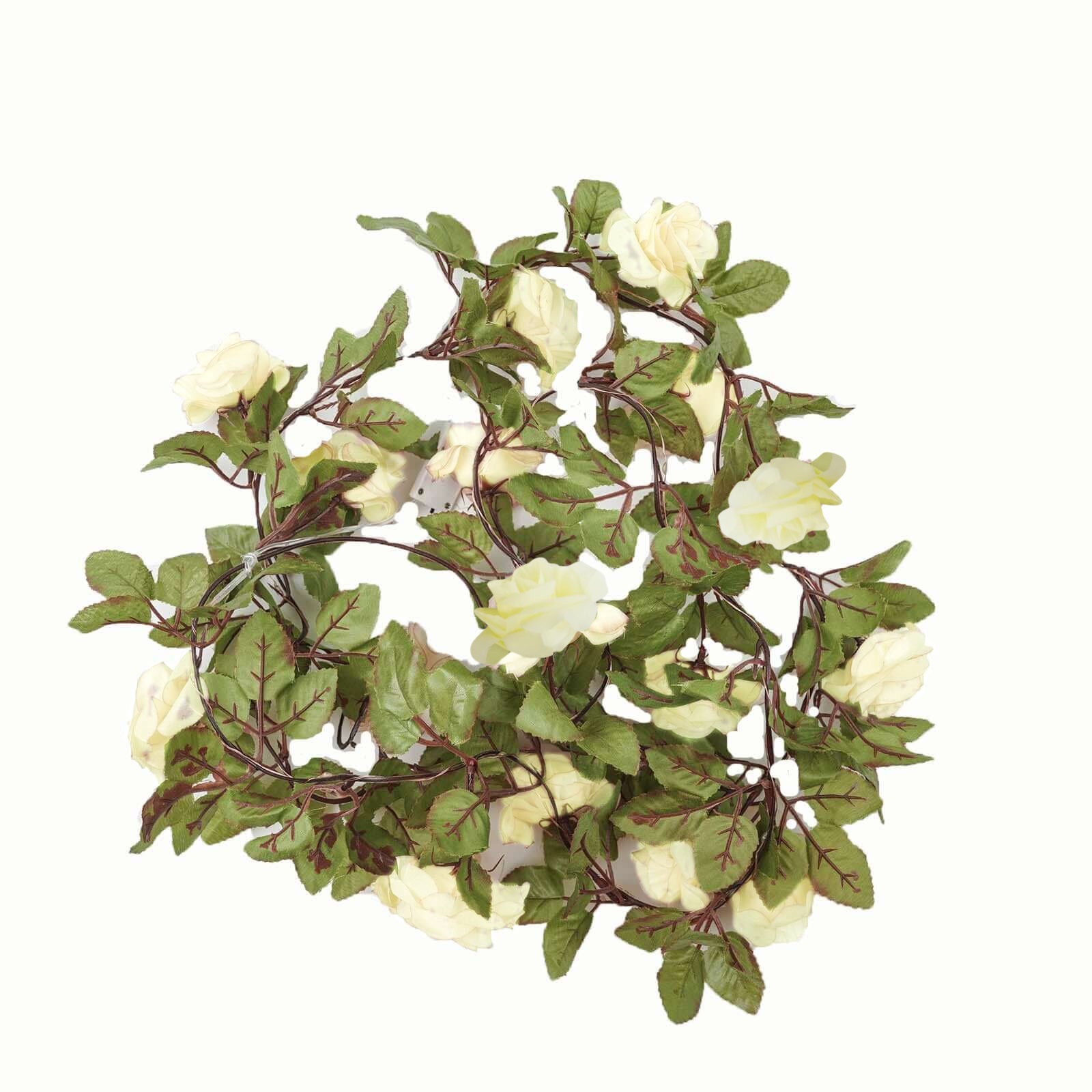 Warm white rose flower garland vine string lights.
