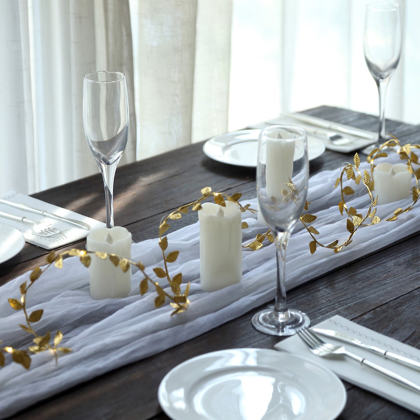 15ft Warm White 40 LED Metallic Gold Leaf String Lights Hanging Vine, Decorative Battery Operated Fairy Lights Rose Leaf Garland