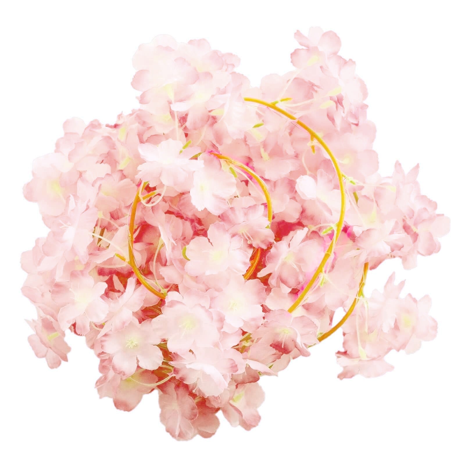 Blush artificial cherry blossom garland LED string lights, 20 warm white bulbs.