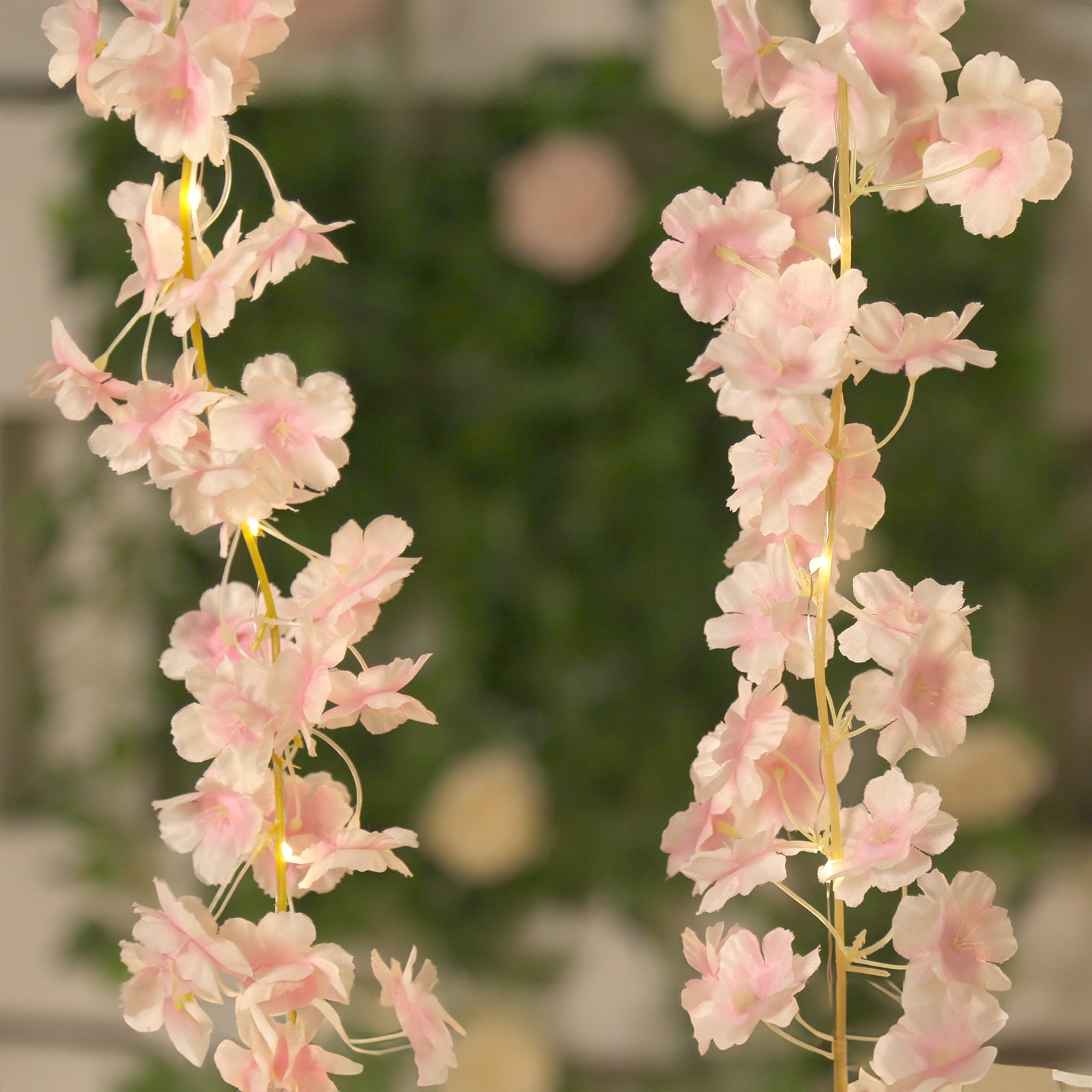 Blush LED cherry blossom garland string lights, 6ft long, warm white glow.