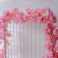 Pink cherry blossom fairy lights on a white grid backdrop.