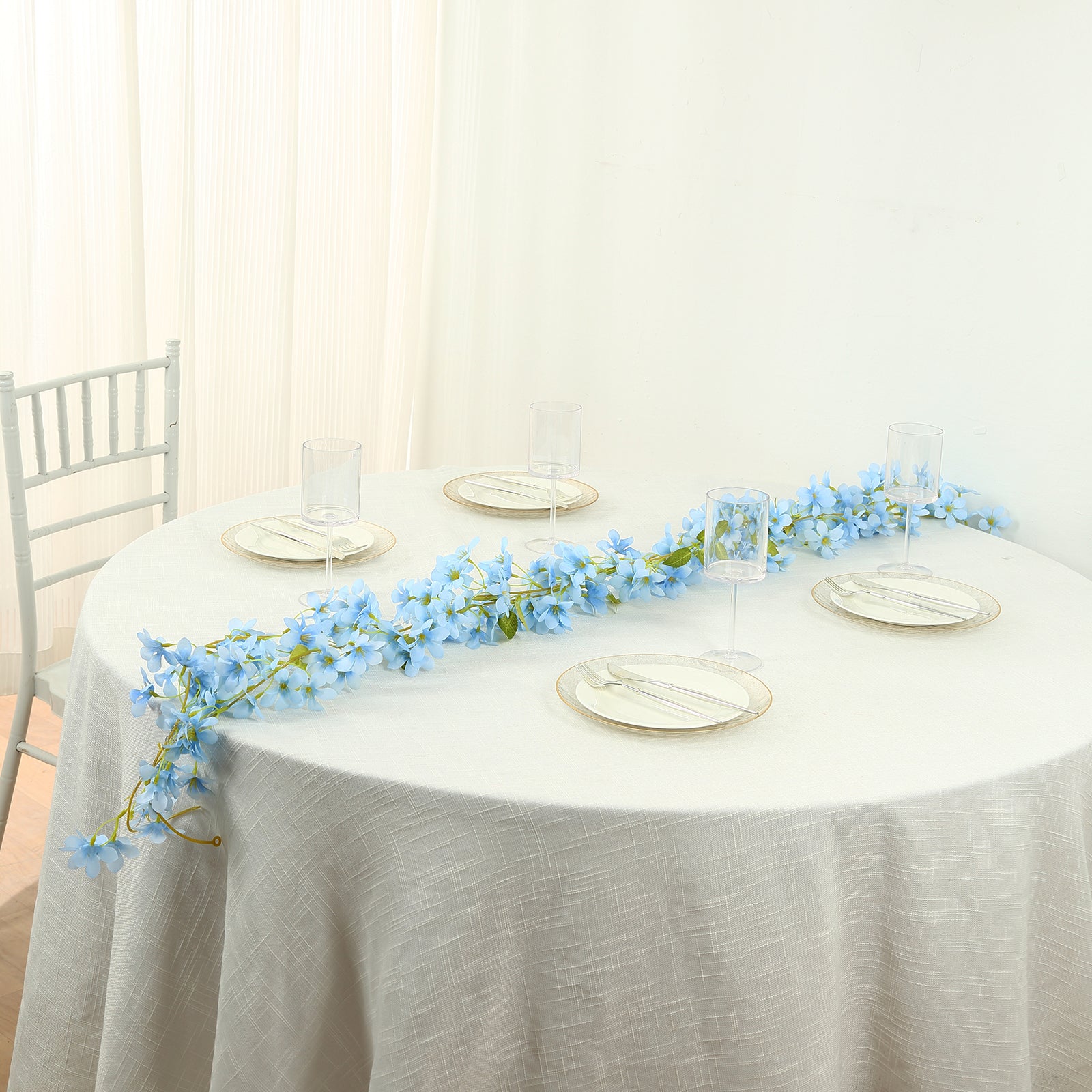 2 Pack Blue Jasmine Silk Flower Garland with Warm White LED Lights