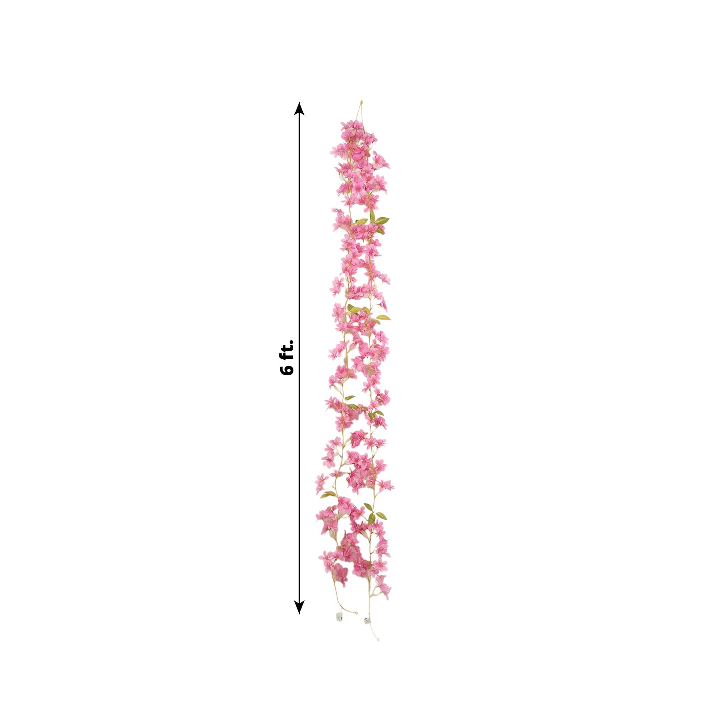 Pink jasmine flower garland with warm white LED lights, 6ft long.