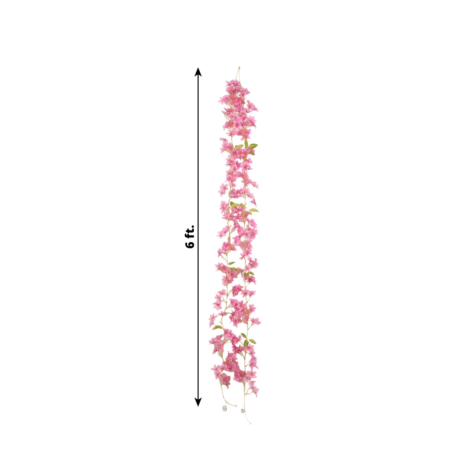 Pink jasmine flower garland with warm white LED lights, 6ft long.