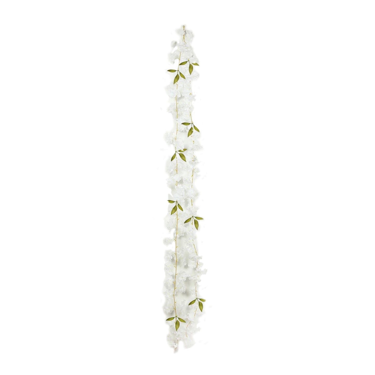 White jasmine silk flower garland with warm white LED fairy lights, 6ft long.