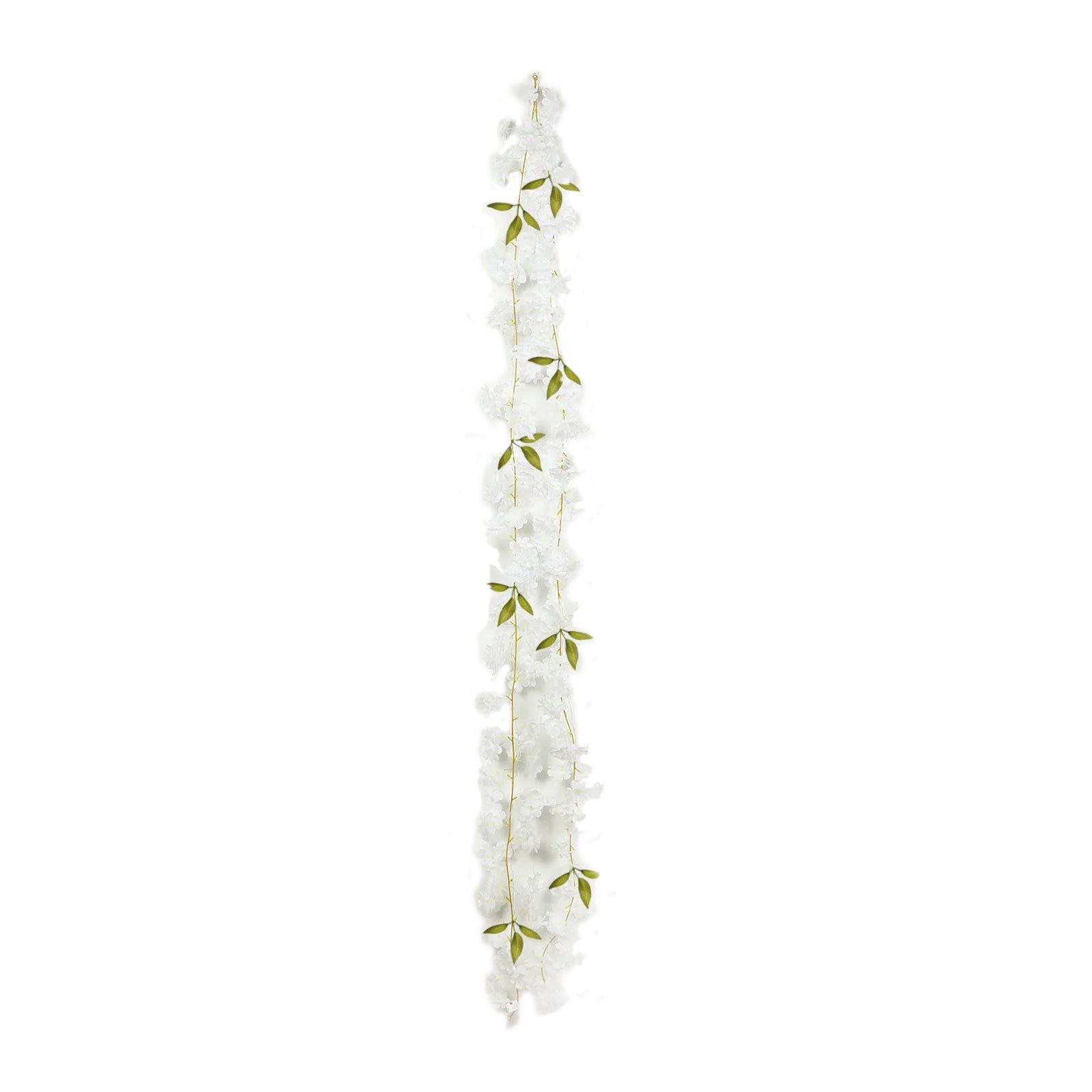 White jasmine silk flower garland with warm white LED fairy lights, 6ft long.