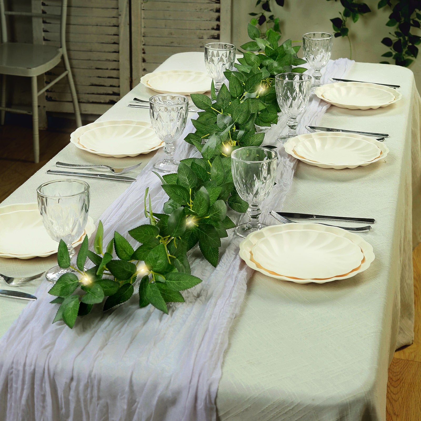 6ft lighted green rose leaf vine garland for home and wedding decor.