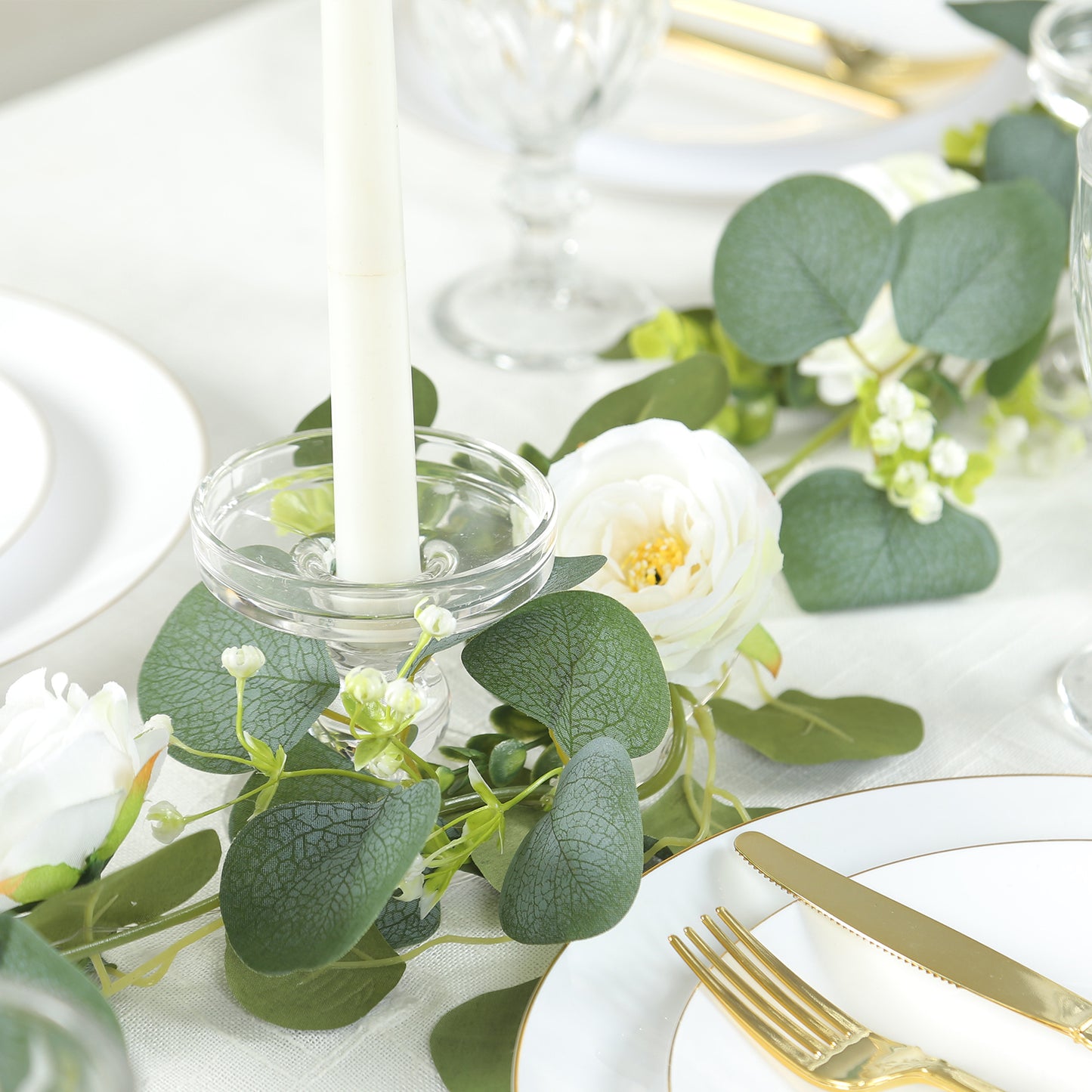Lighted greenery garland with eucalyptus and peonies, 5.5ft in green.