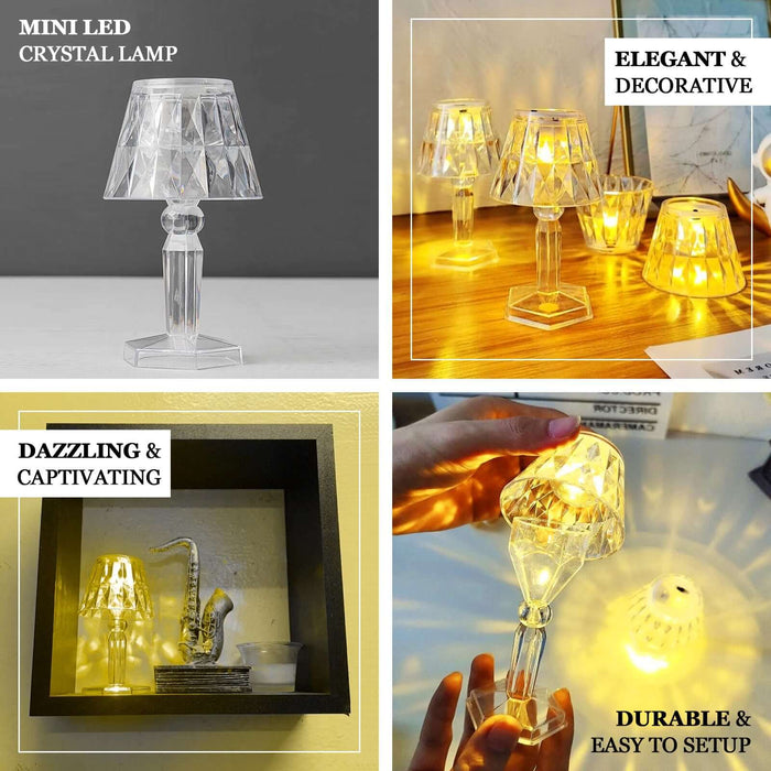 Warm white crystal mini LED desk lamps, decorative accent night lights.