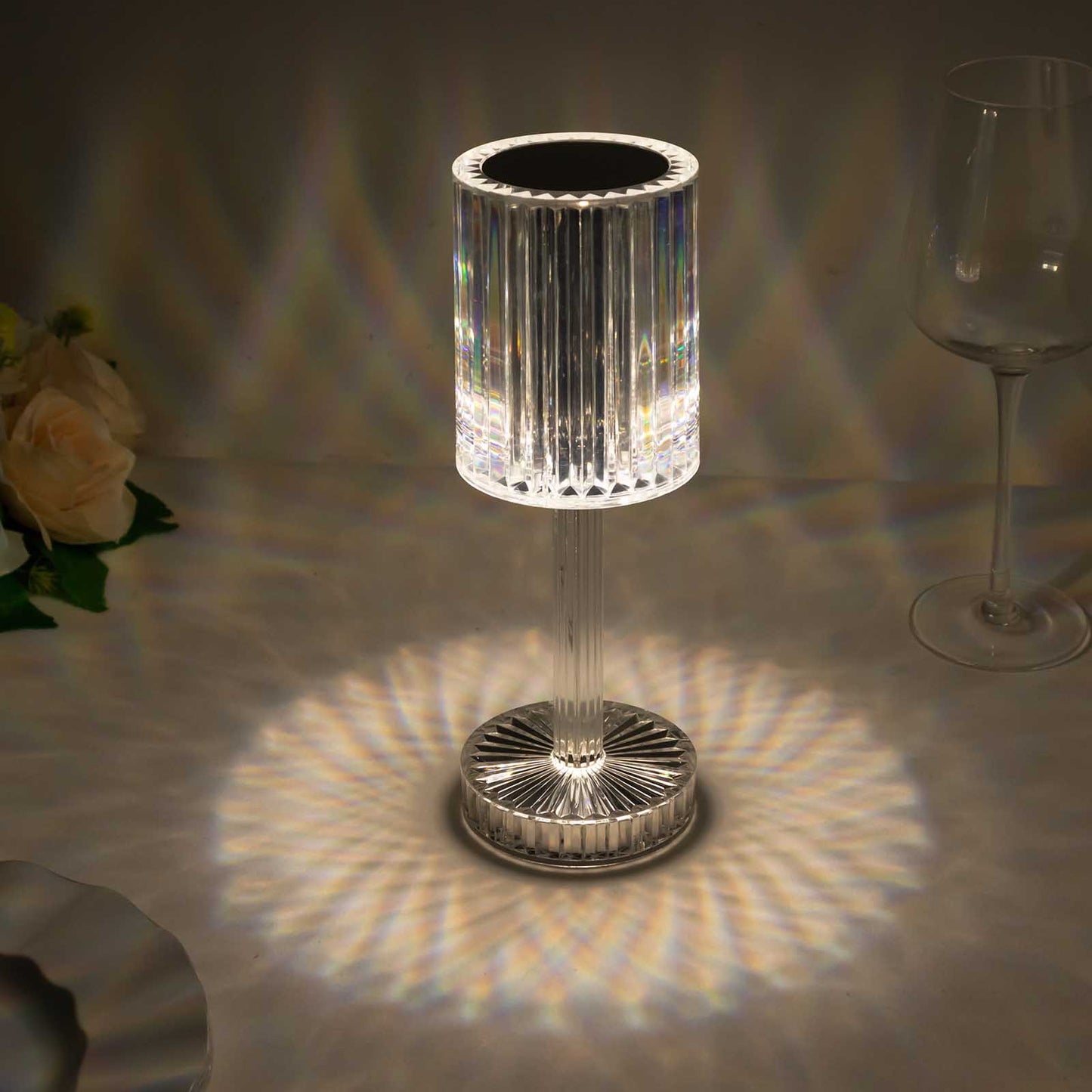 Color Changing LED Crystal Cylinder Table Lamp with Rechargeable Touch Control