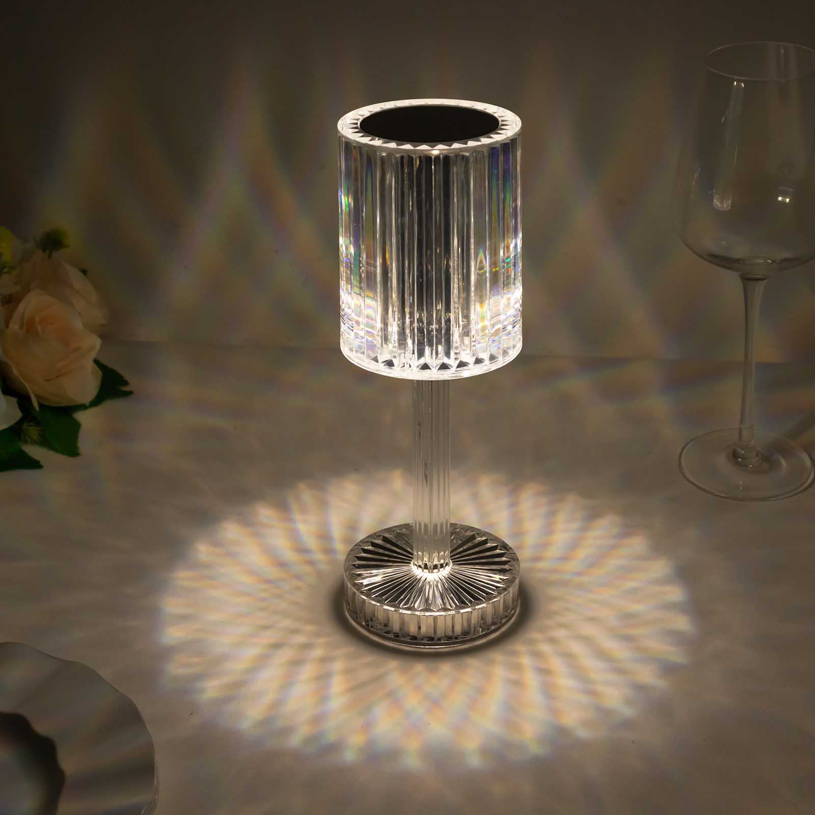 Color Changing LED Crystal Cylinder Table Lamp with Rechargeable Touch Control