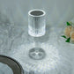 Color changing LED crystal cylinder table lamp on a table.