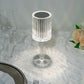 Color changing LED crystal cylinder table lamp in clear acrylic.