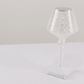Color changing crystal cup shape accent lamp on a white surface.