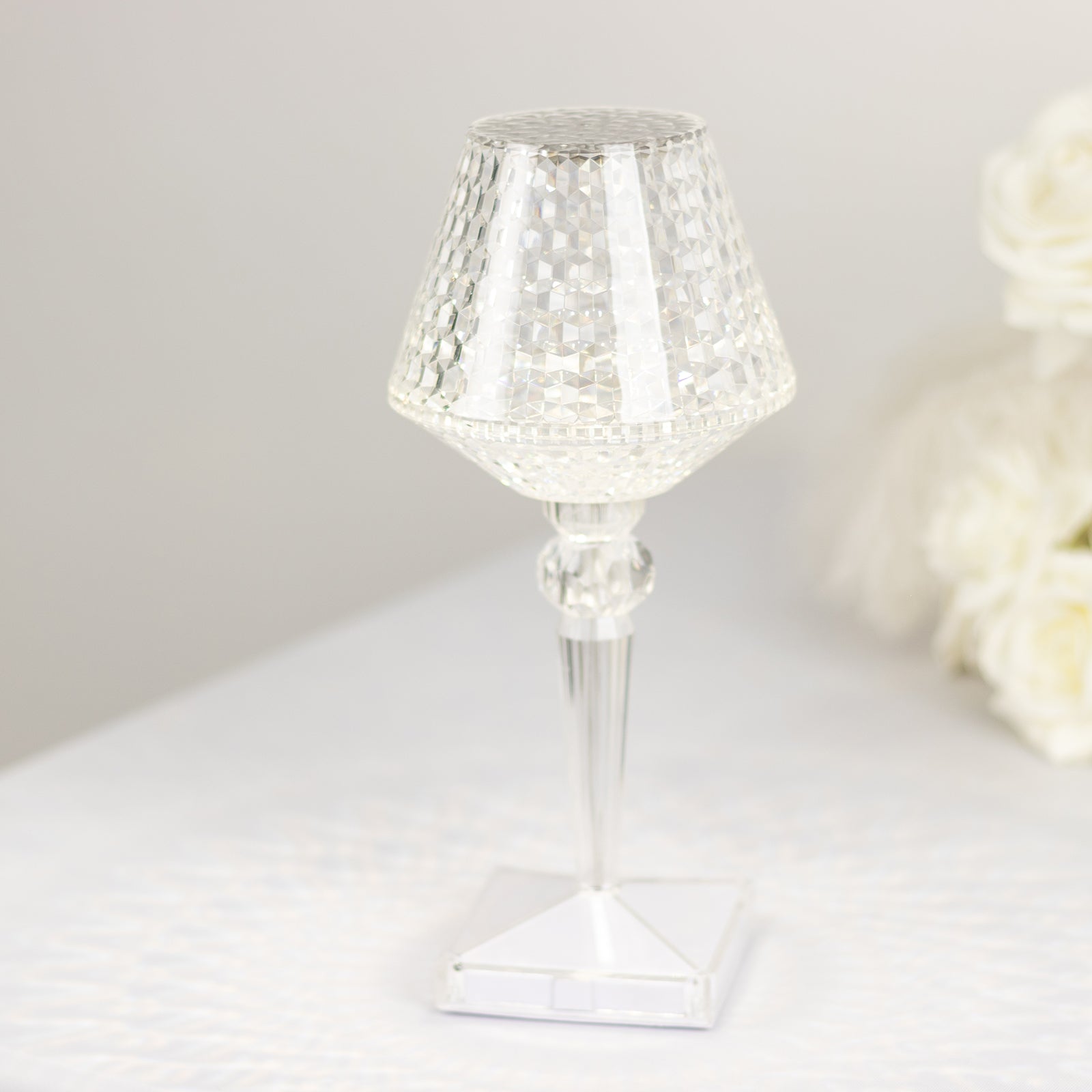 Color changing crystal table lamp with touch control, cordless and rechargeable.