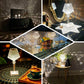 Color changing LED acrylic table lamp with a crystal design, creating colorful reflections.