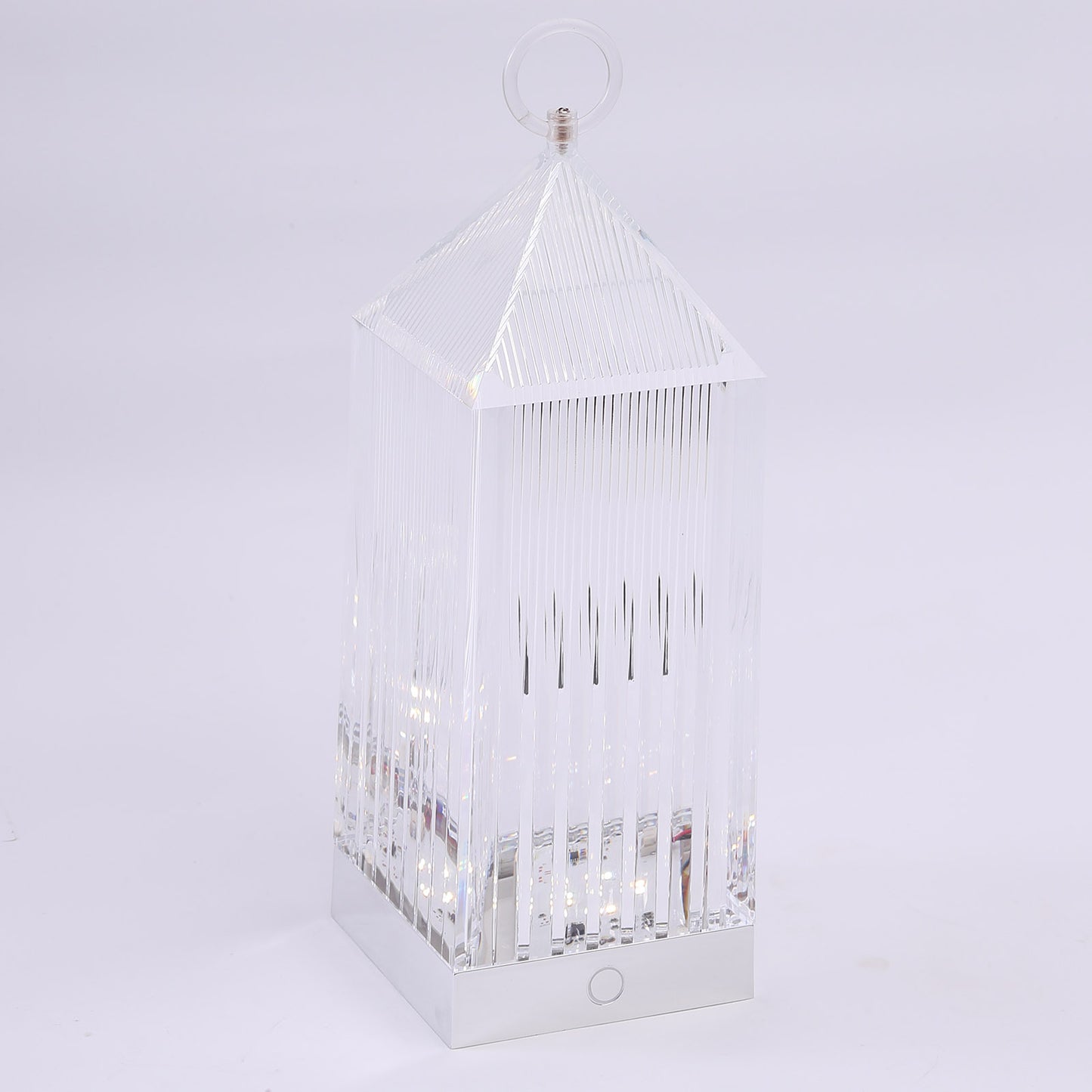 Clear LED crystal lantern table lamp with touch control.