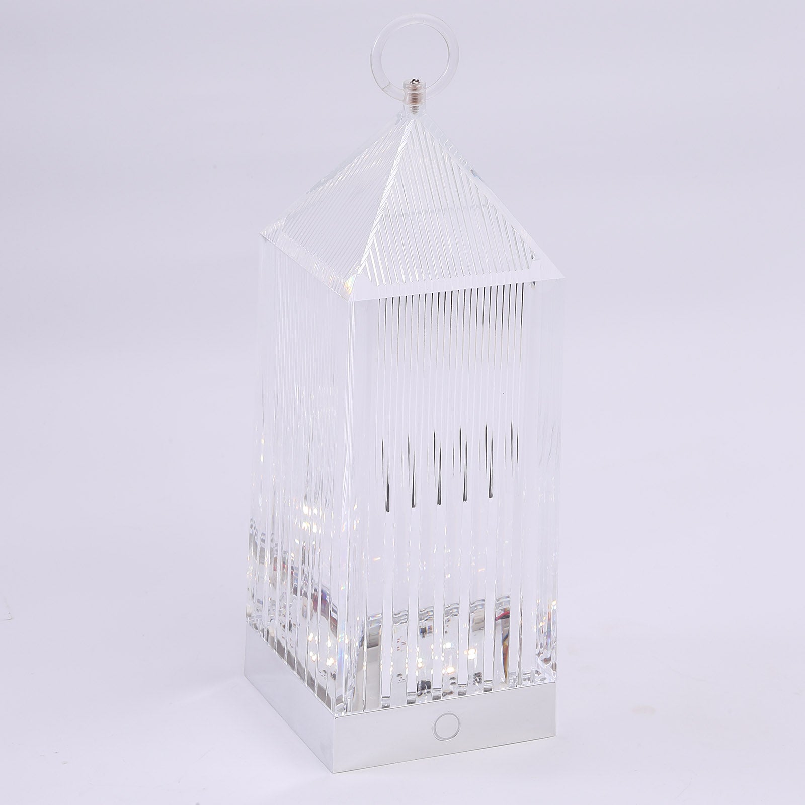 Clear LED crystal lantern table lamp with touch control.