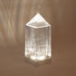 Clear LED crystal lantern table lamp with rechargeable touch control.
