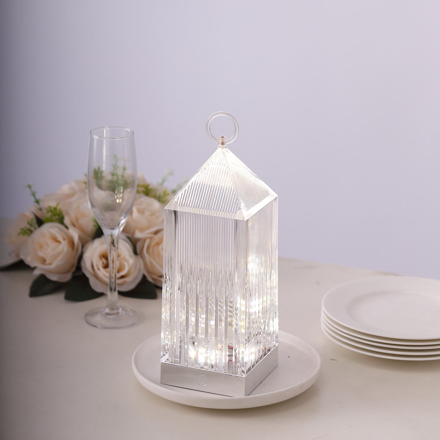 Crystal LED lantern lamp with touch control, decorative night light.