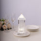 LED crystal lantern table lamp, rechargeable, touch control, clear acrylic design.