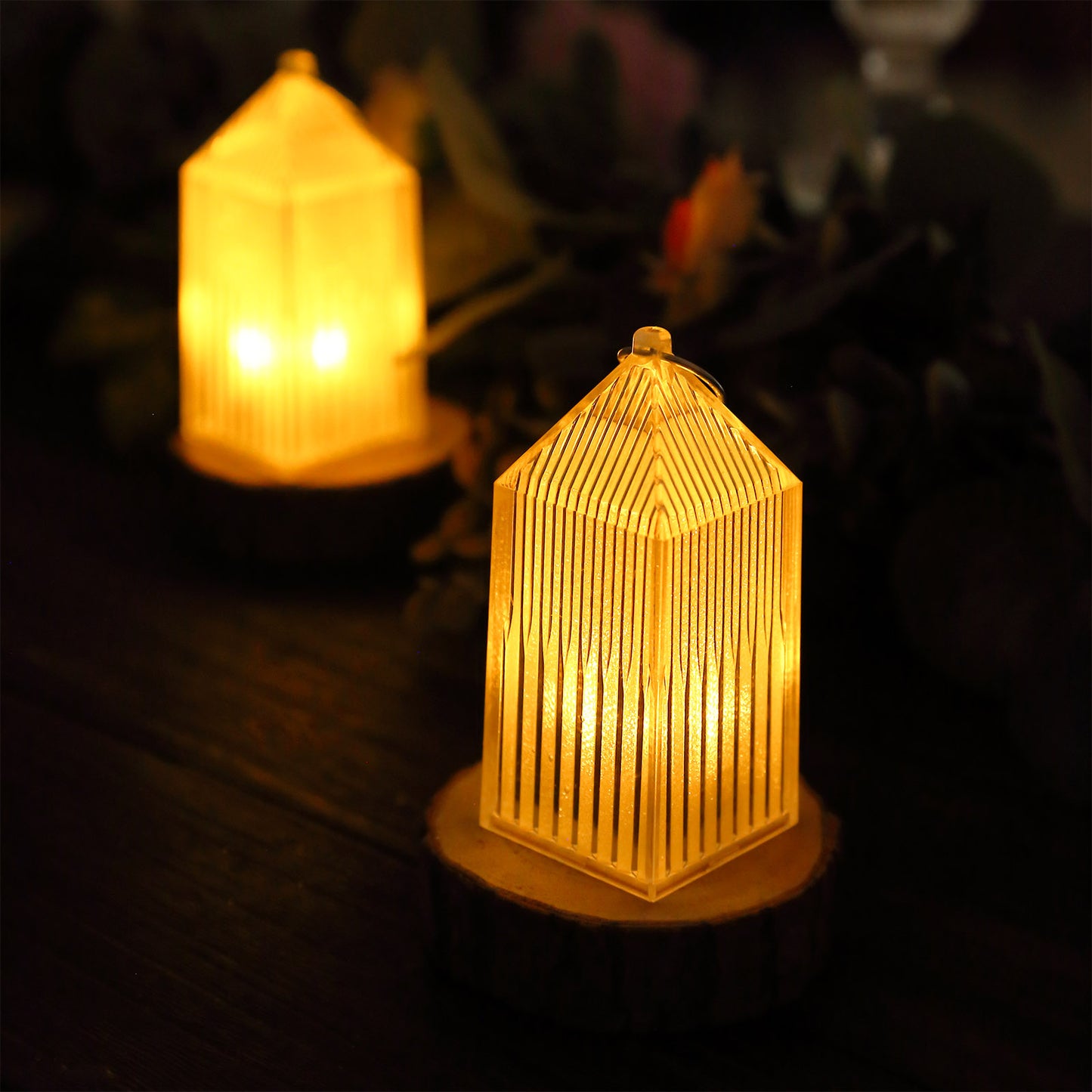 Clear warm white dimmable mini lanterns for decorative hanging centerpiece.