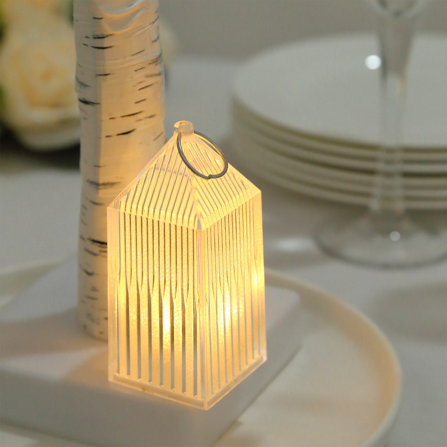 Clear warm white mini battery-operated lantern lamp, decorative LED centerpiece.