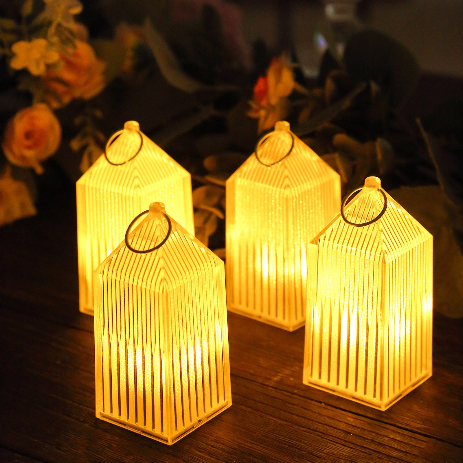 Clear warm white mini lanterns, battery-operated decorative centerpiece.