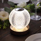 Dimmable LED crystal ball lamp with touch control, cordless and rechargeable.