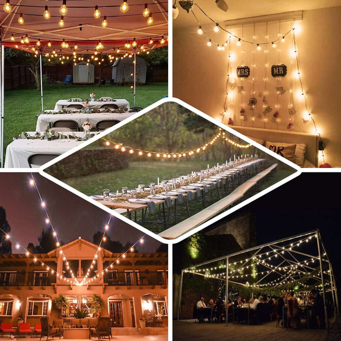 Warm white connectable string lights for indoor or outdoor use.