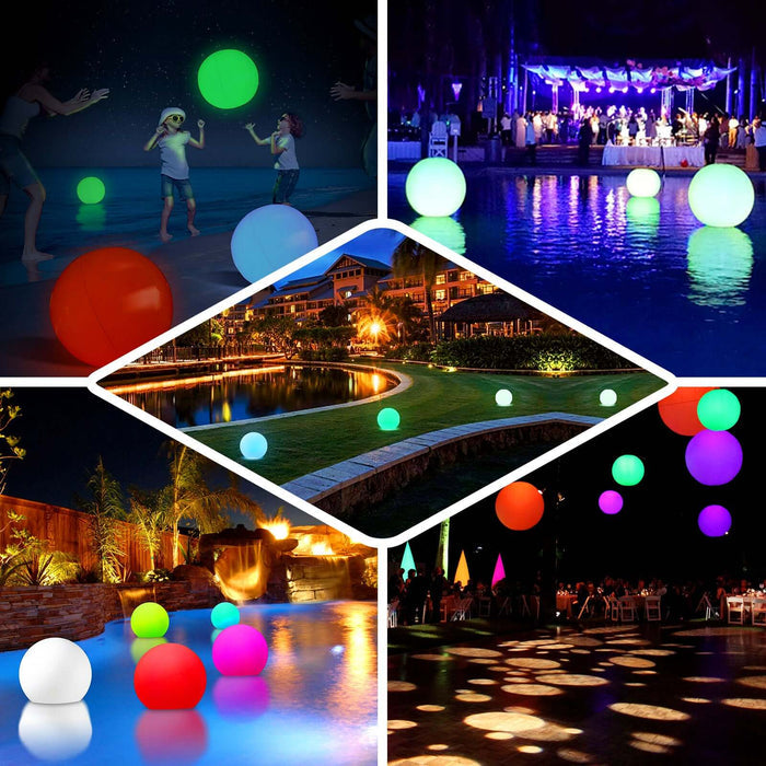 16" inflatable glow ball lights in various colors, perfect for outdoor settings.