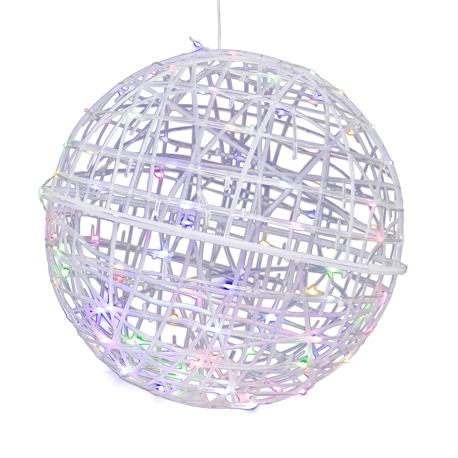 White LED lighted decorative sphere ball with multicolor lights.