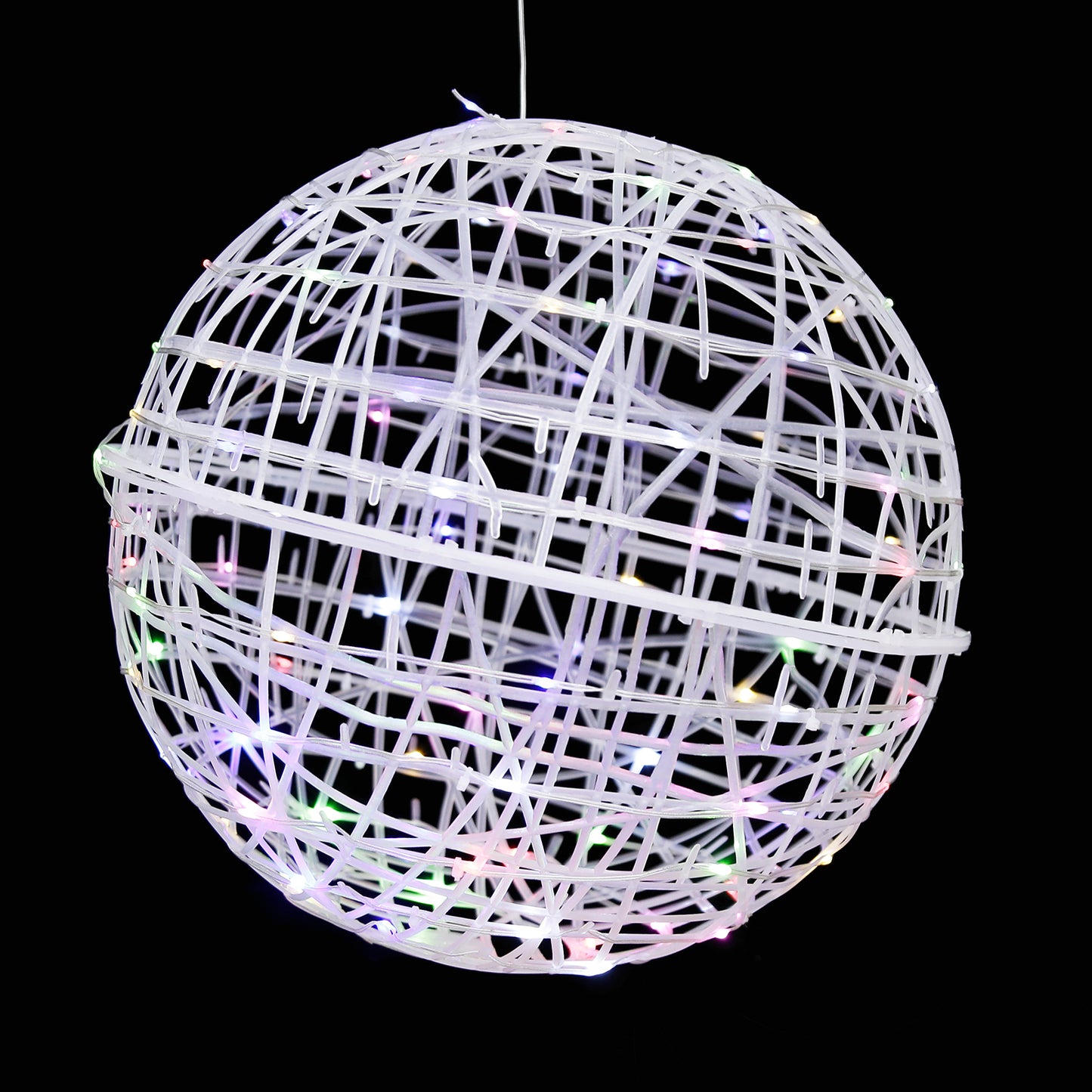 White LED lighted decorative sphere ball with multicolor lights.
