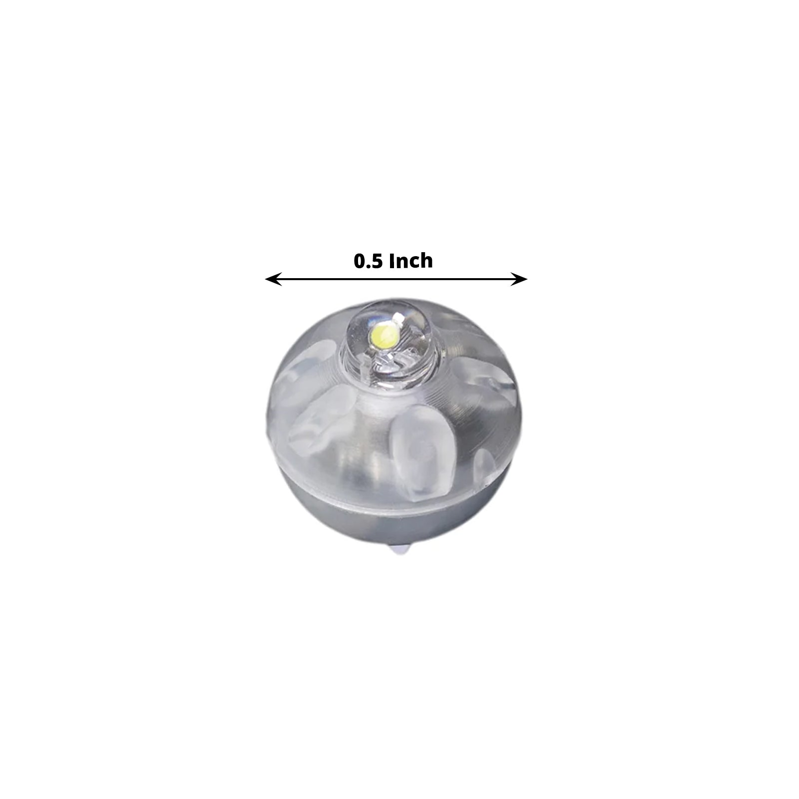 White mini LED balloon light, waterproof, battery operated, 0.5 inch diameter.
