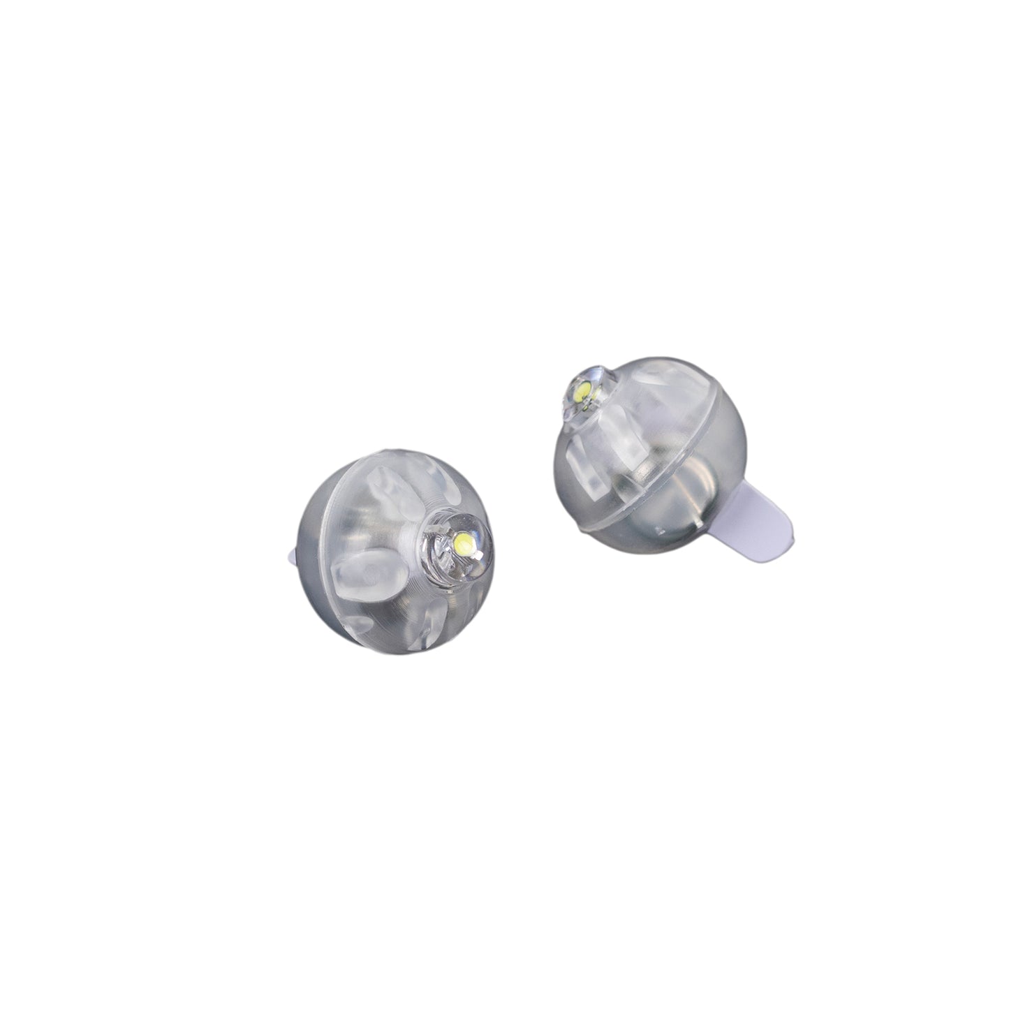 White round mini LED balls, waterproof battery-operated balloon lights, 0.5" size.
