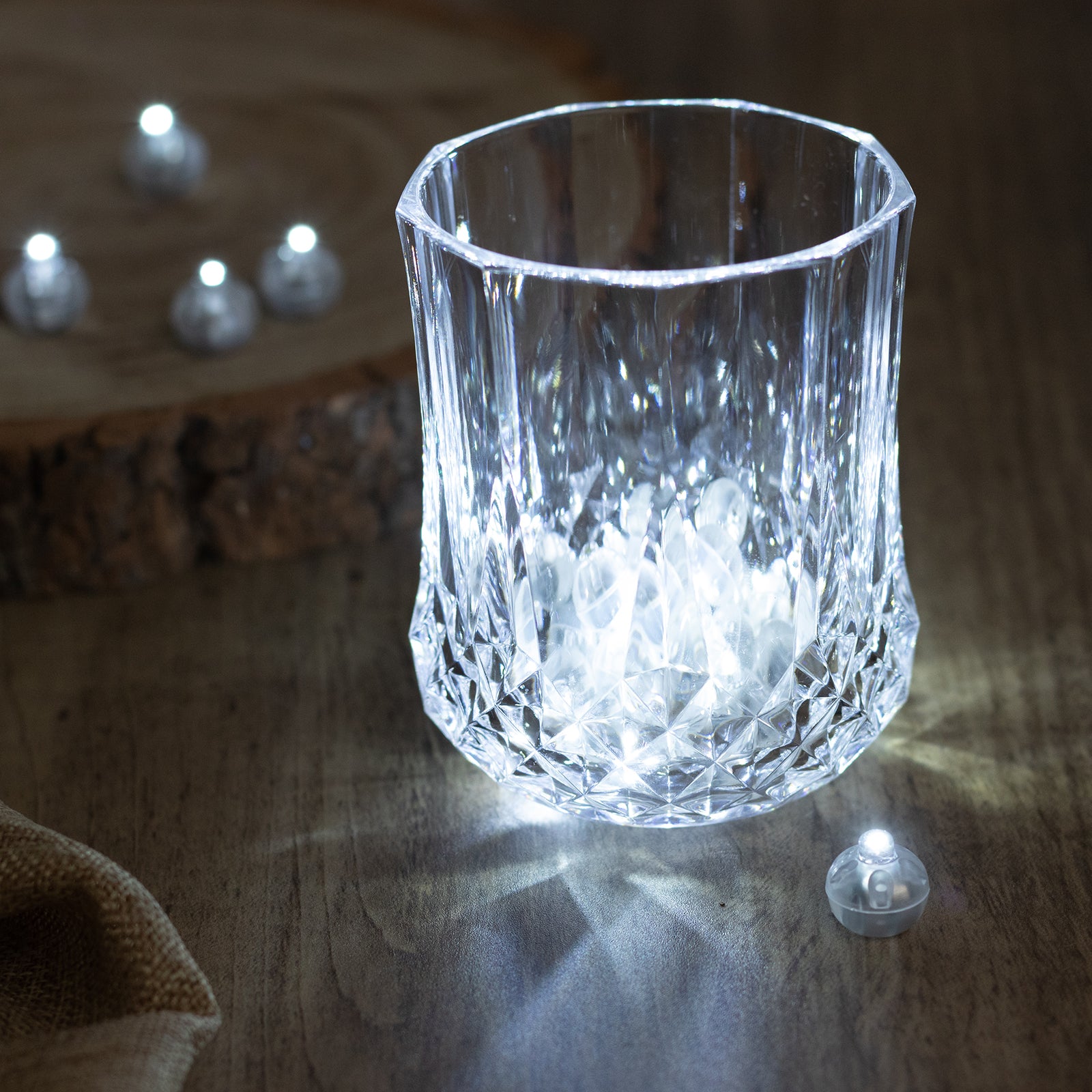 White round mini LED balls, waterproof battery-operated lights for decoration.