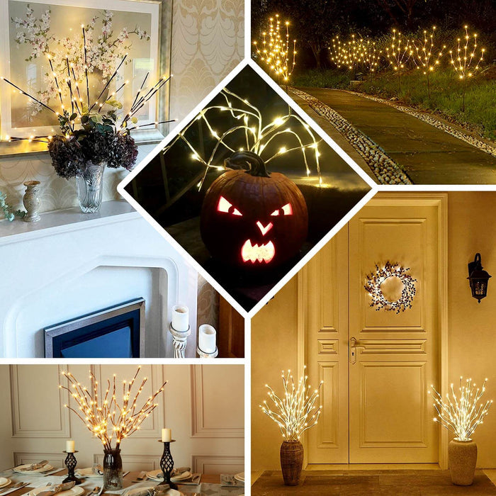 Warm white LED artificial twig lights with 60 bright bulbs for decor.