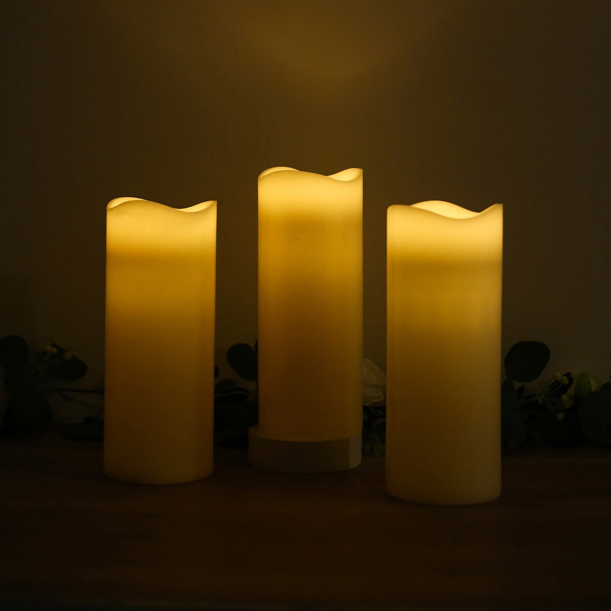 6 Pack Ivory Flickering Flameless LED Pillar Candles, 10" Real Wax Wavy Top Battery Operated Candles