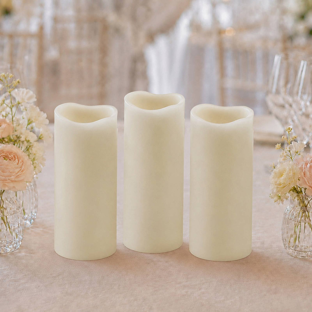 6 Pack Ivory Flickering Flameless LED Pillar Candles, 10" Real Wax Wavy Top Battery Operated Candles