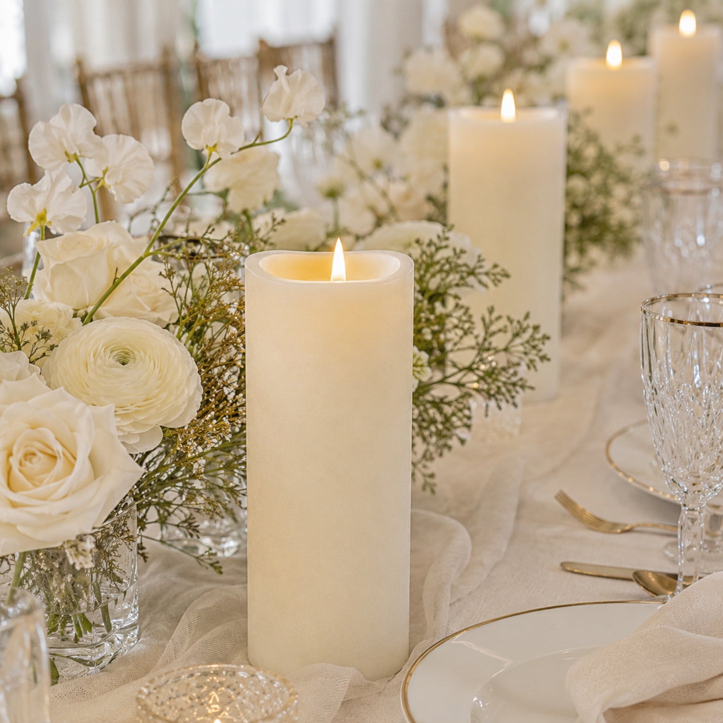 6 Pack Ivory Flickering Flameless LED Pillar Candles, 10" Real Wax Wavy Top Battery Operated Candles