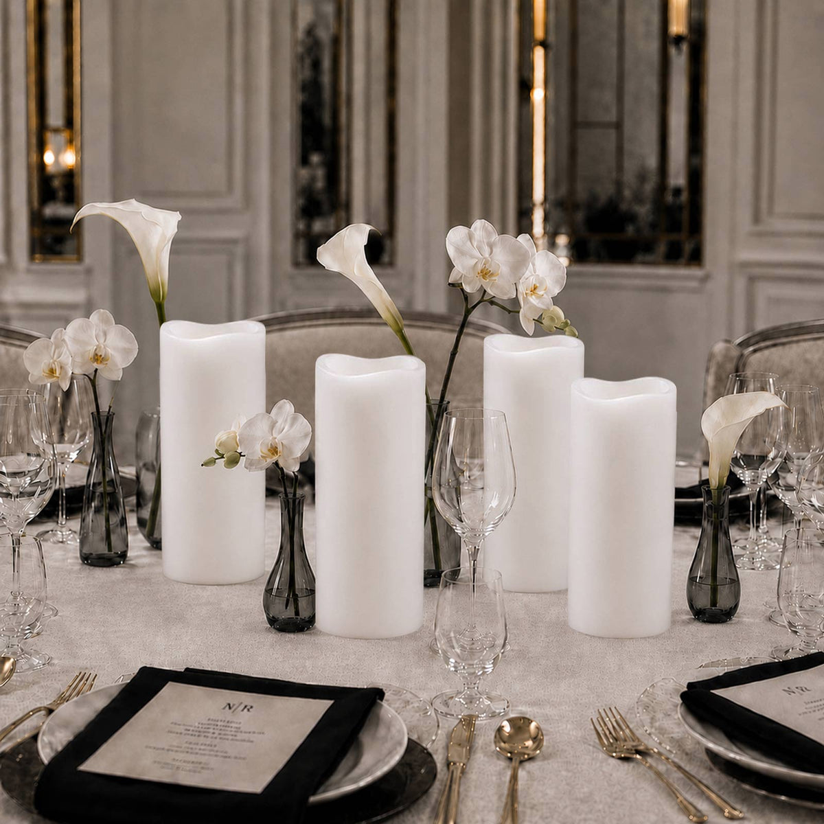 6 Pack White Flickering Flameless LED Pillar Candles, 10" Real Wax Wavy Top Battery Operated Candles