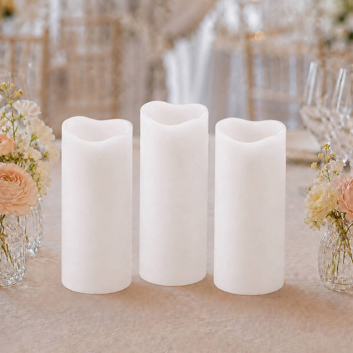 6 Pack White Flickering Flameless LED Pillar Candles, 10" Real Wax Wavy Top Battery Operated Candles