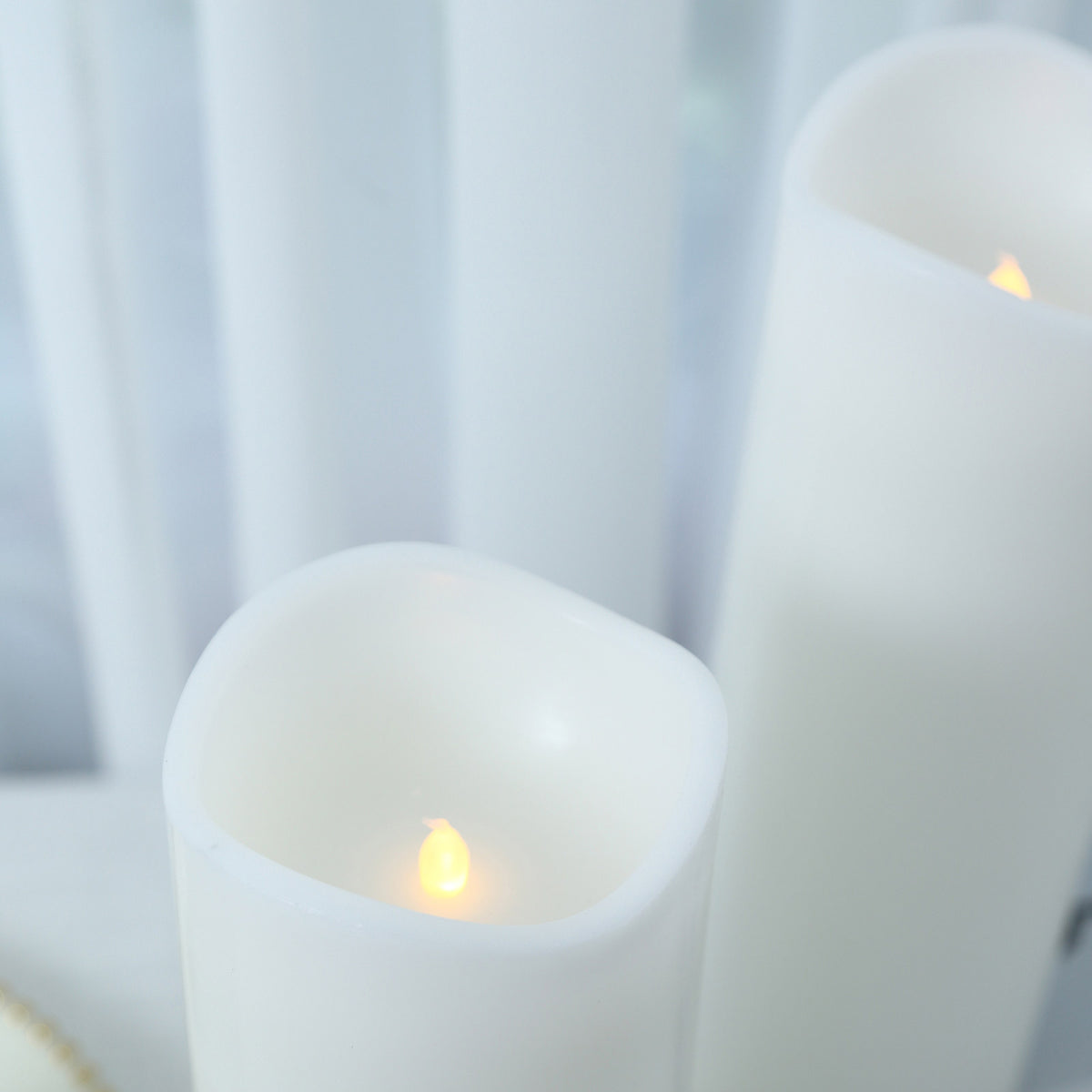 6 Pack White Flickering Flameless LED Pillar Candles, 12" Real Wax Wavy Top Battery Operated Candles