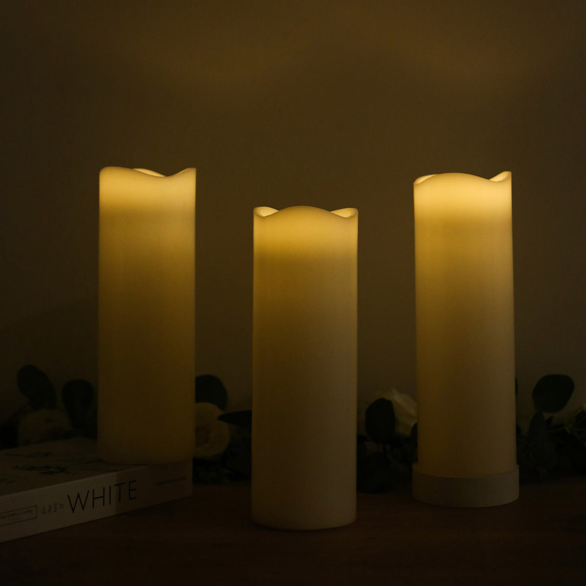 6 Pack White Flickering Flameless LED Pillar Candles, 12" Real Wax Wavy Top Battery Operated Candles
