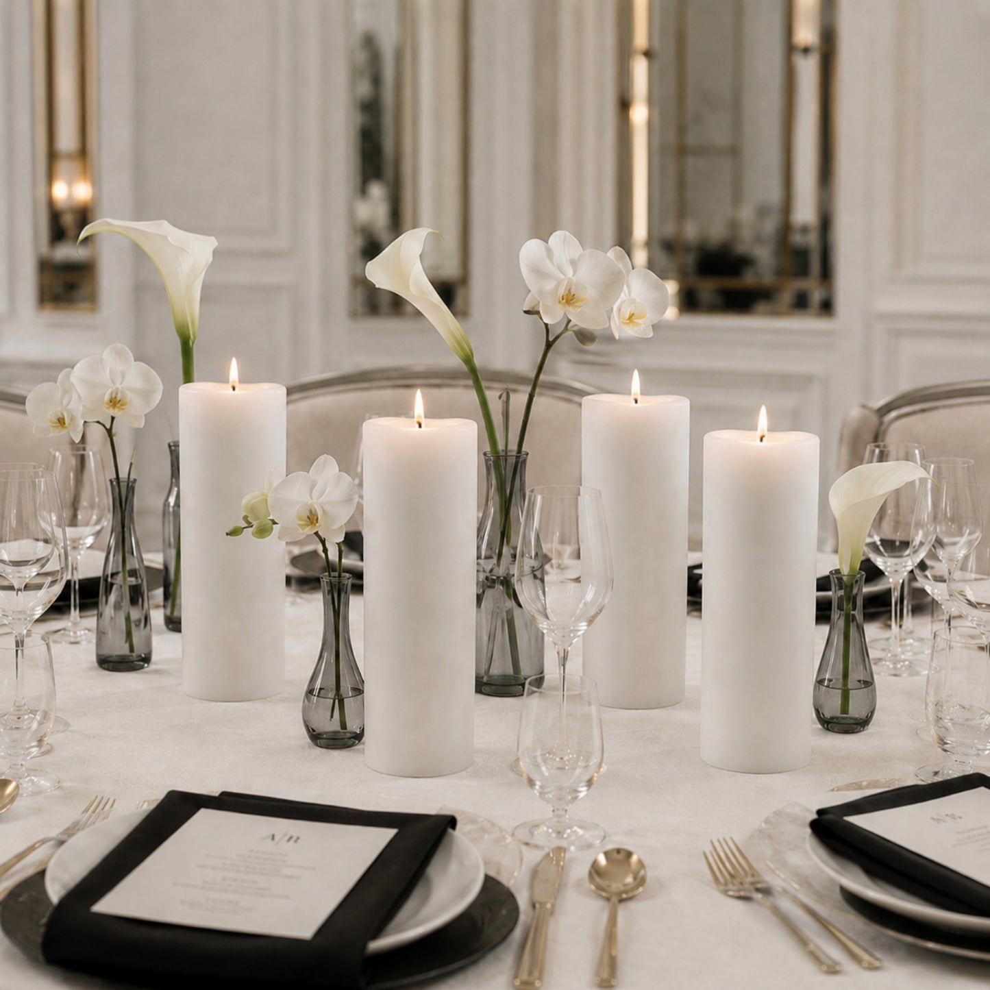 6 Pack White Flickering Flameless LED Pillar Candles, 12" Real Wax Wavy Top Battery Operated Candles