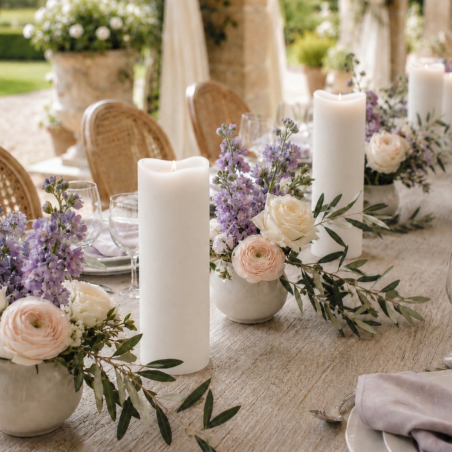 6 Pack White Flickering Flameless LED Pillar Candles, 12" Real Wax Wavy Top Battery Operated Candles