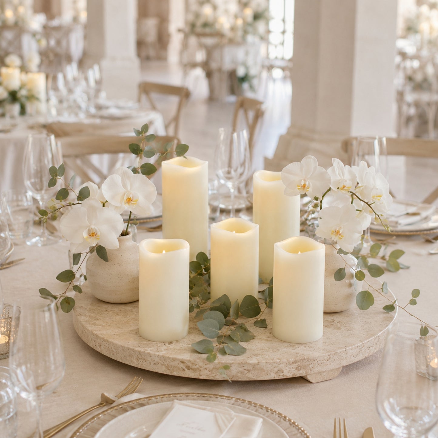 6 Pack Ivory Flickering Flameless LED Pillar Candles, 8" Real Wax Wavy Top Battery Operated Candles 
