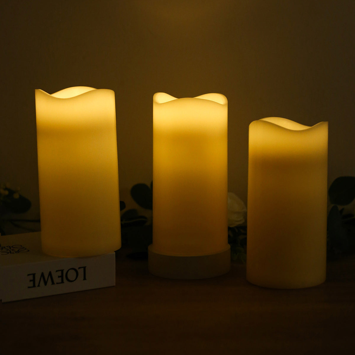 6 Pack Ivory Flickering Flameless LED Pillar Candles, 8" Real Wax Wavy Top Battery Operated Candles 